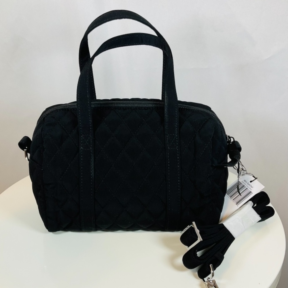 🌹Vera Bradley Mini Satchel Purse Bag Black Microfiber - Picture 2 of 5